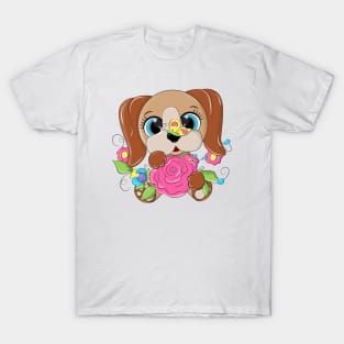 Funny dog with flowers in his hands T-Shirt